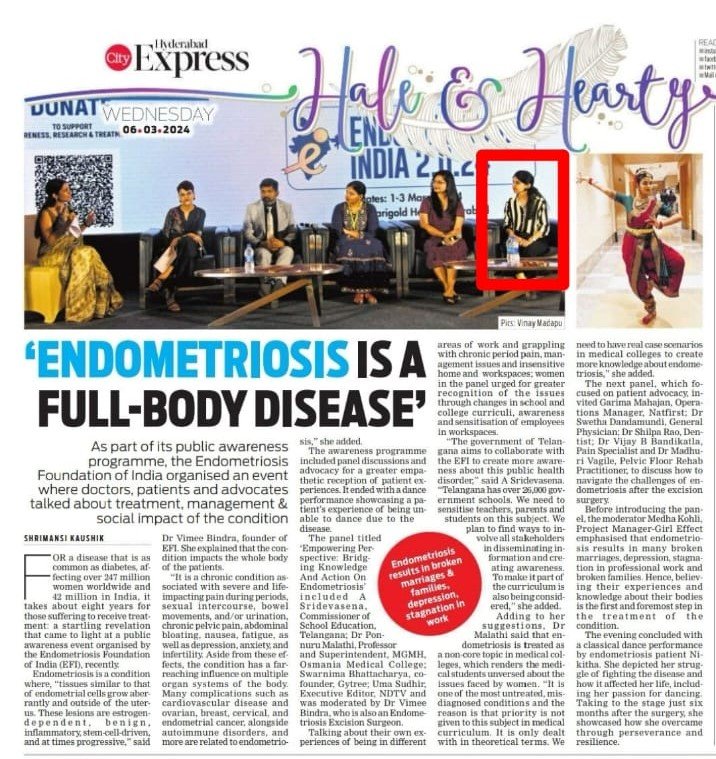 Newspaper Article About the Endometriosis Panel Discussion Held in Hyderabad in March 2024